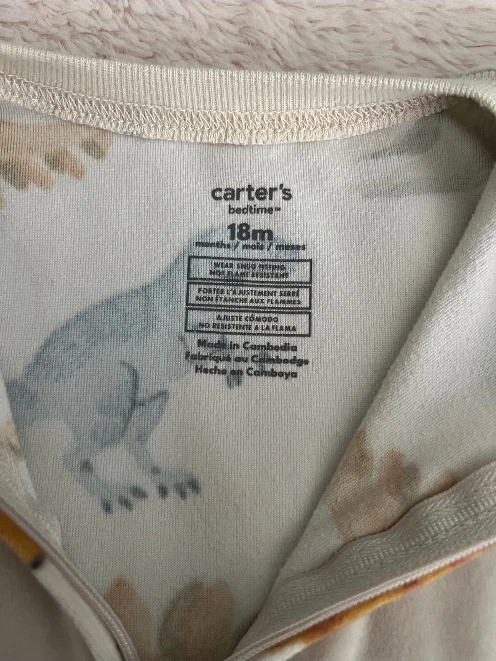 Cream Dino-Print Fleece Footed One-Piece for Kids